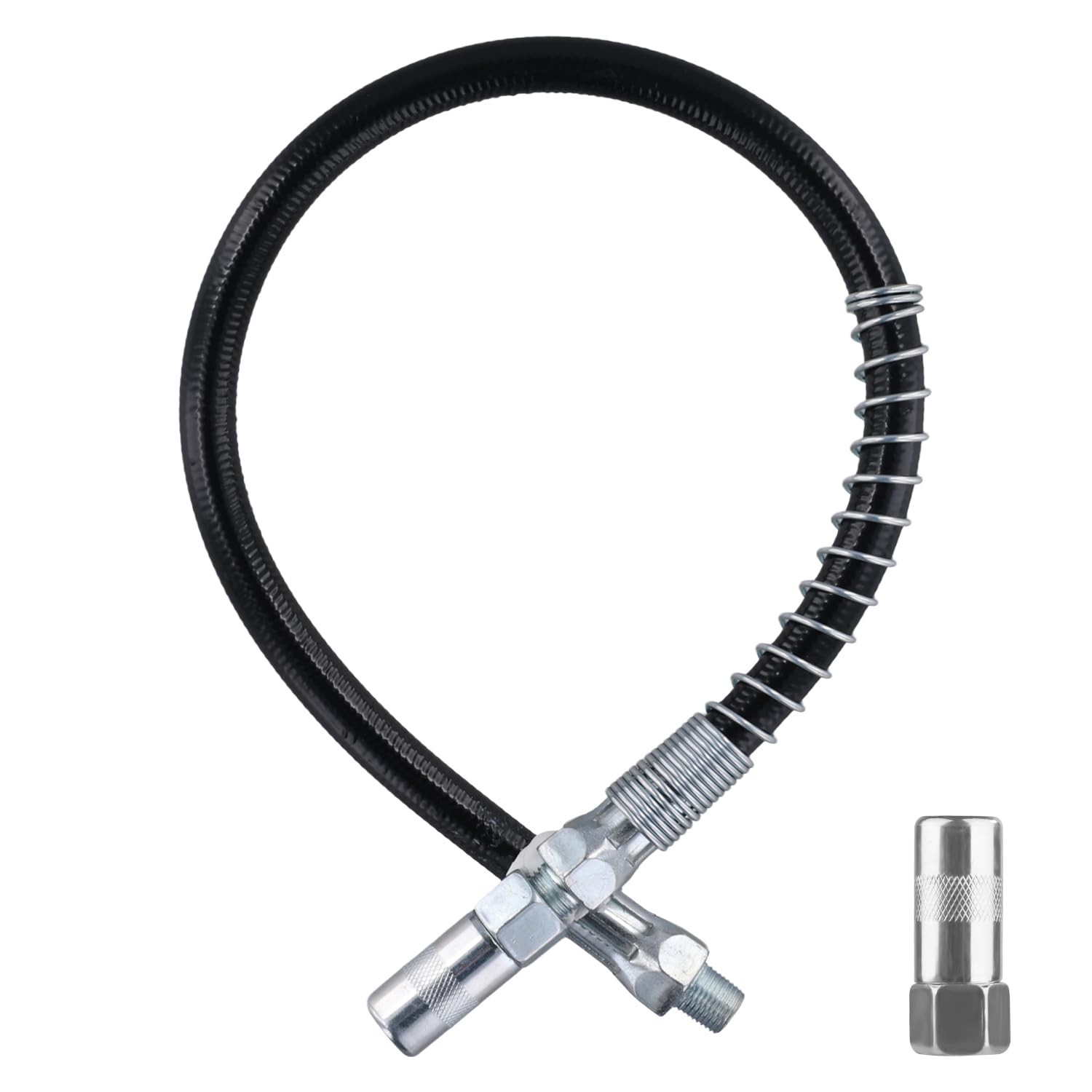 Grease Gun Hose Coupler Kit 18 Inch Spring Flex 8000PSI 1/8 NPT Fittings