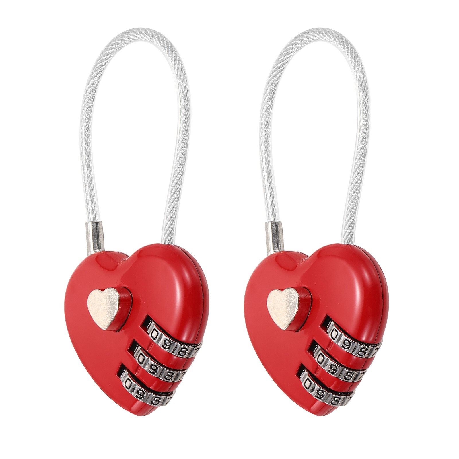 2-Pack Combination Padlock, 3 Digit Heart Shaped Cable Luggage Lock [Red]