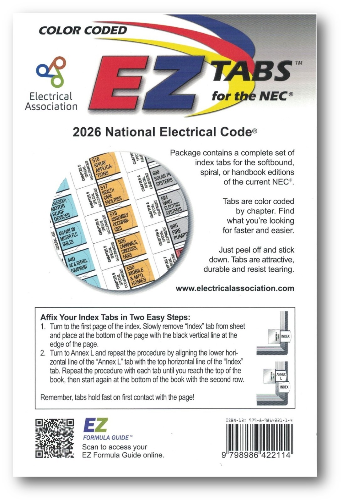 2026 Color Coded EZ Tabs with EZ Formula Guide based on 2026 NEC Code books