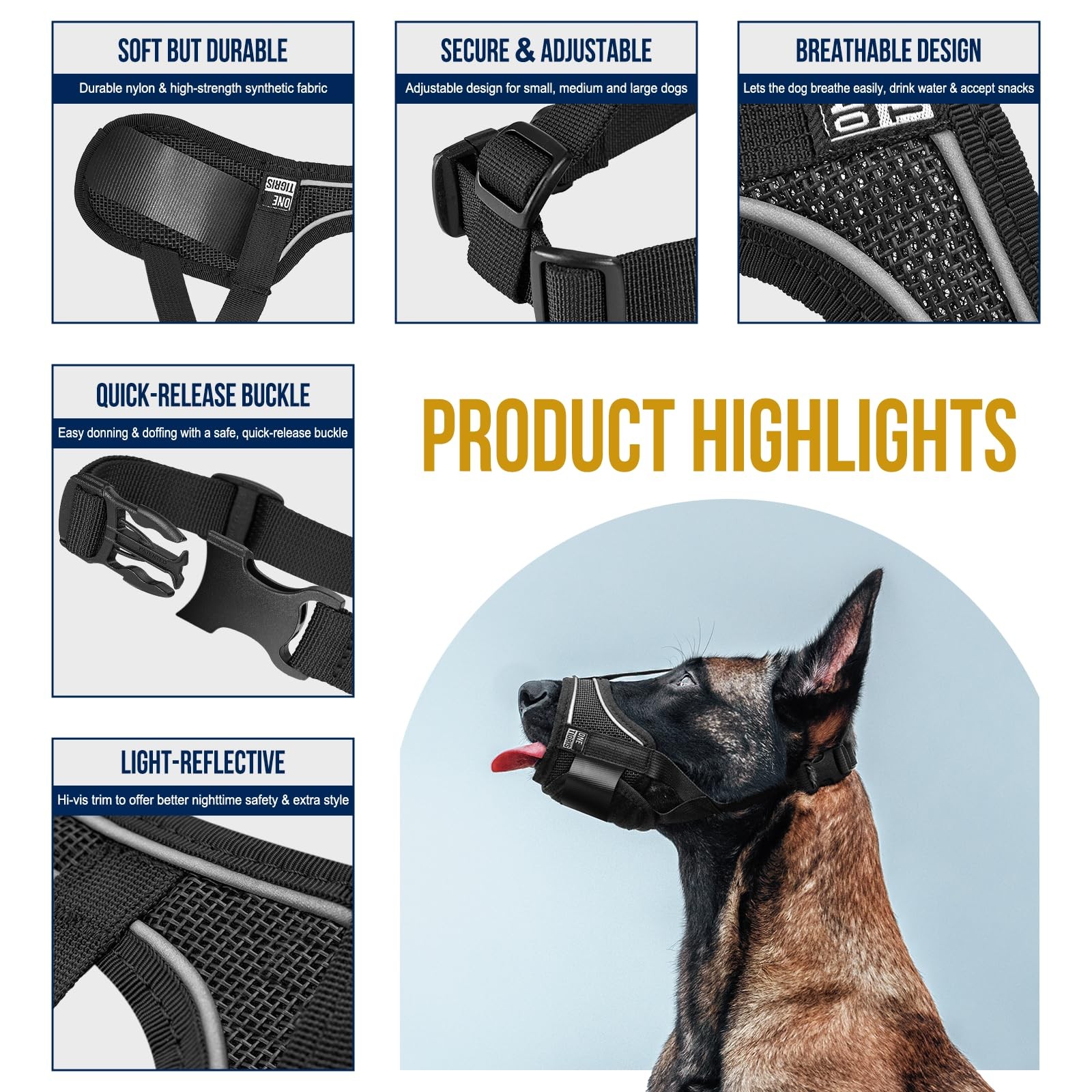 Large Dog Muzzle,Soft Nylon Muzzle Anti Biting Barking Chewing,Air Mesh Breat...
