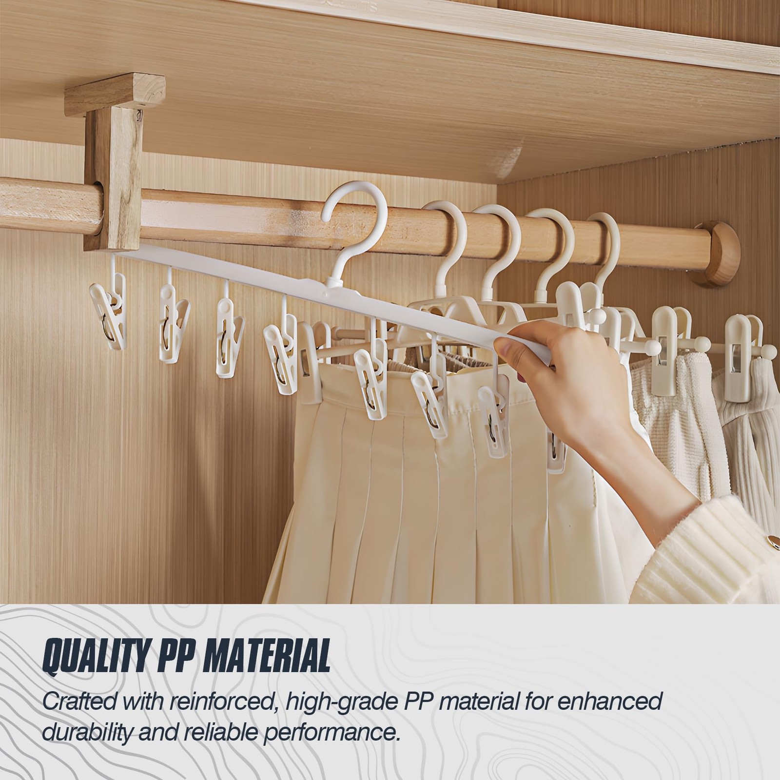 2-Pack Hanging Sock Drying Rack, White Clothes Hanger with 8 Hooks, Windproof...