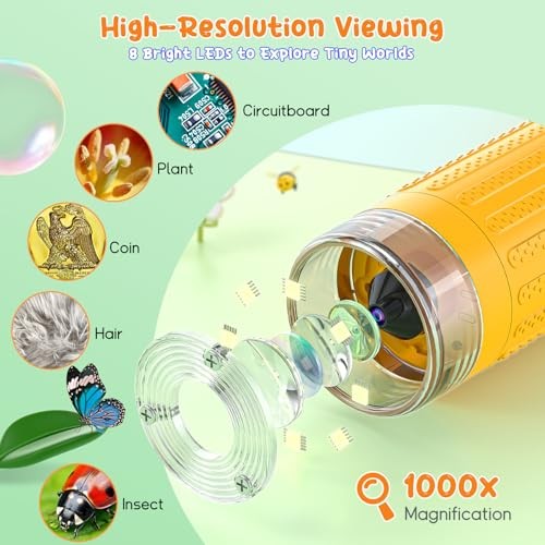 Kids' Digital Microscope - 3" Screen 1000X Handheld - HD - Yellow