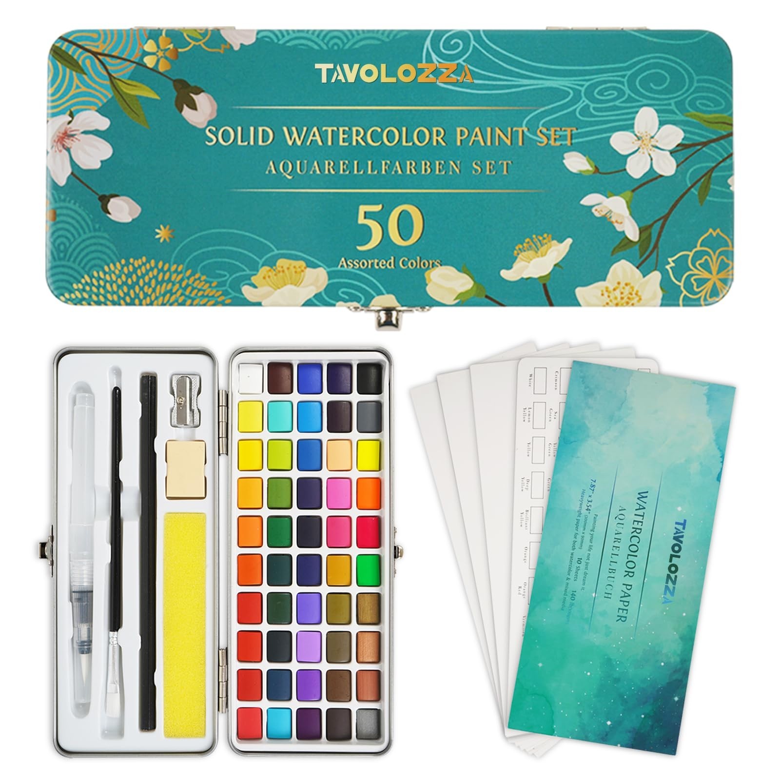 TAVOLOZZA Watercolor Paint Set, 50 Vivid Colors Including Metallic and Fluore...