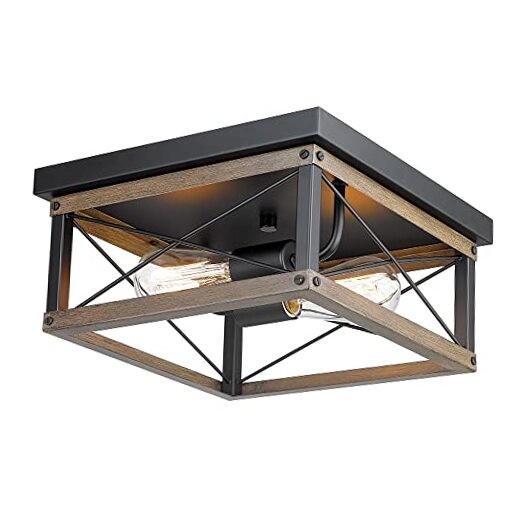 12-Inch Farmhouse Flush Mount Ceiling Light, 2-Light Square Rustic Ceiling