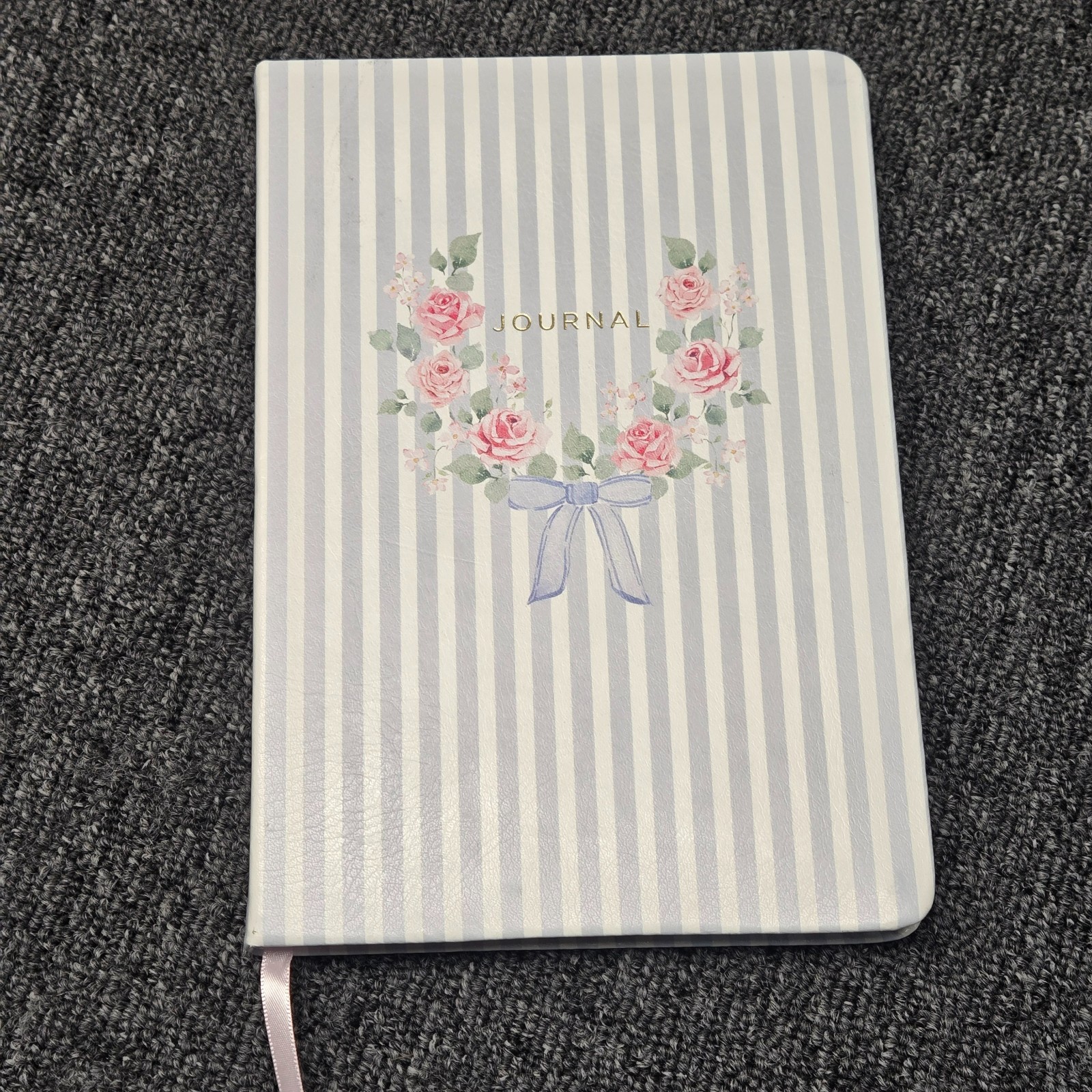 Heatherlee Chan Notebook Blue White Striped Lined Journal Floral Roses Bow New