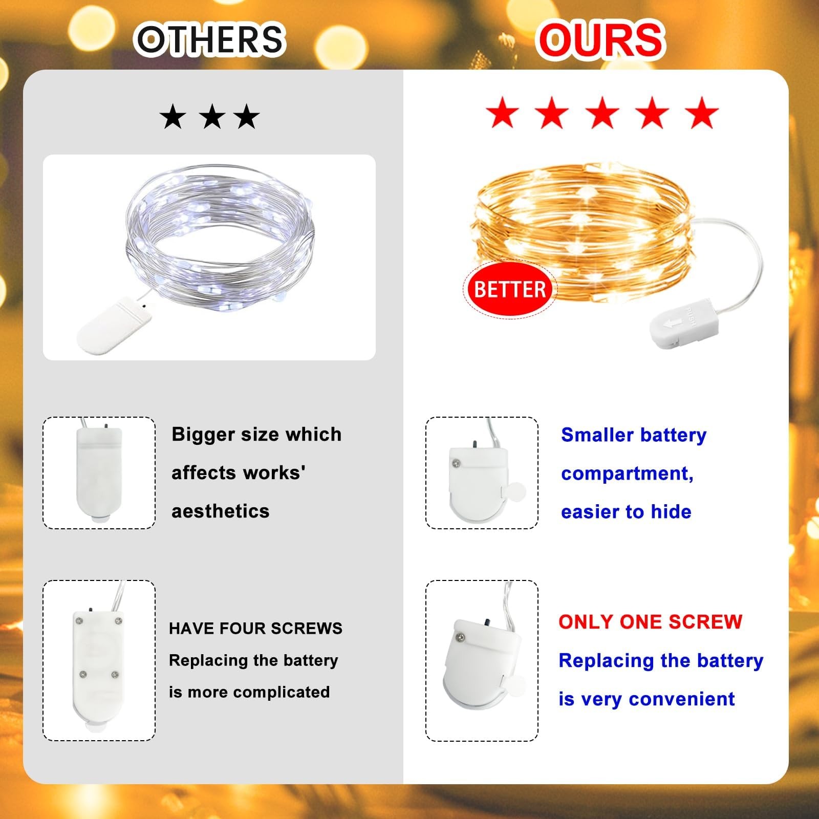 Battery Powered String Lights, 6 Pack 20 Led Mini For Centerpieces, Yellow