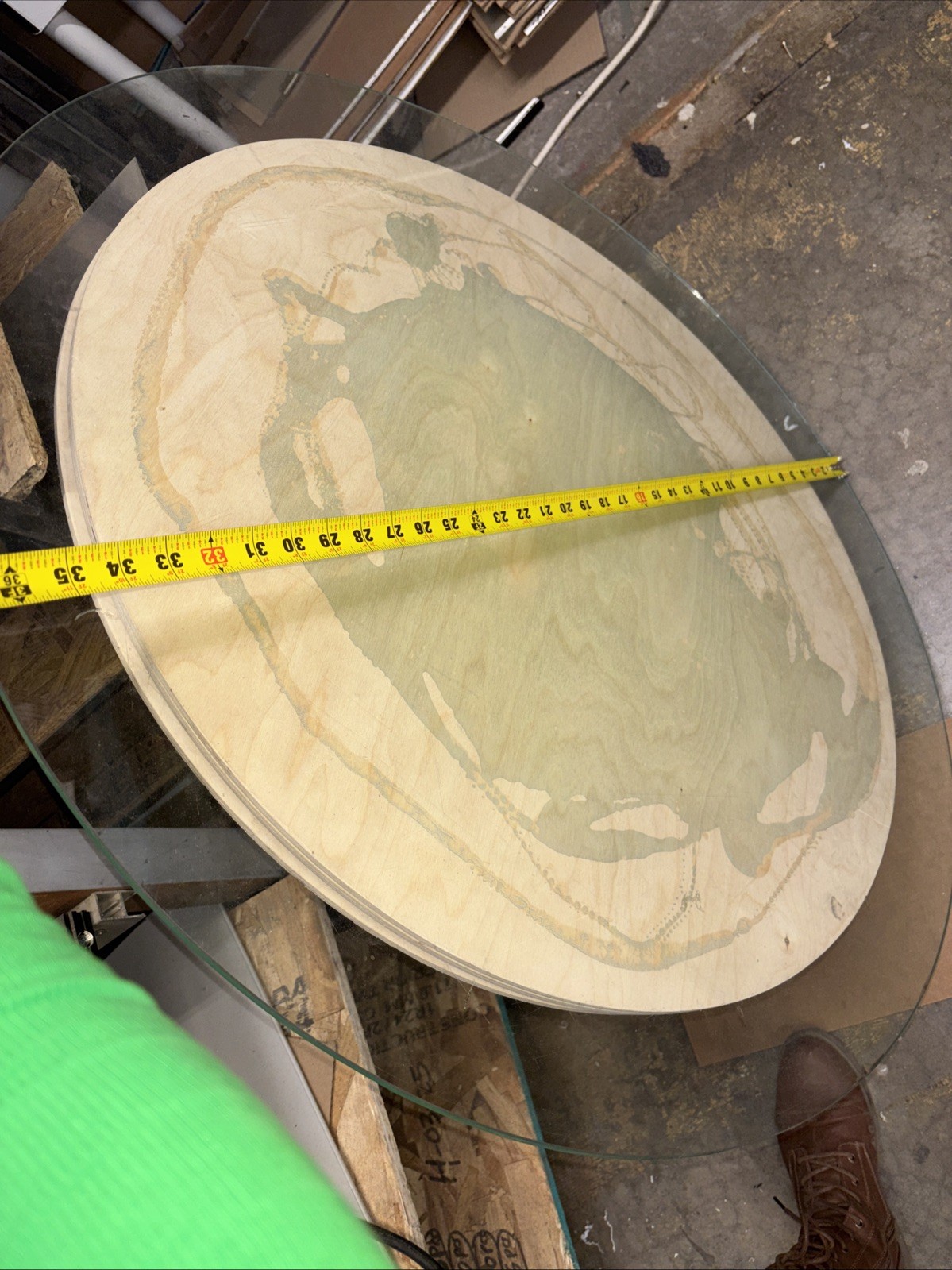 36” Round 1/4” Glass Cutting Table Top, With Lazy Suzan Spinner Installed