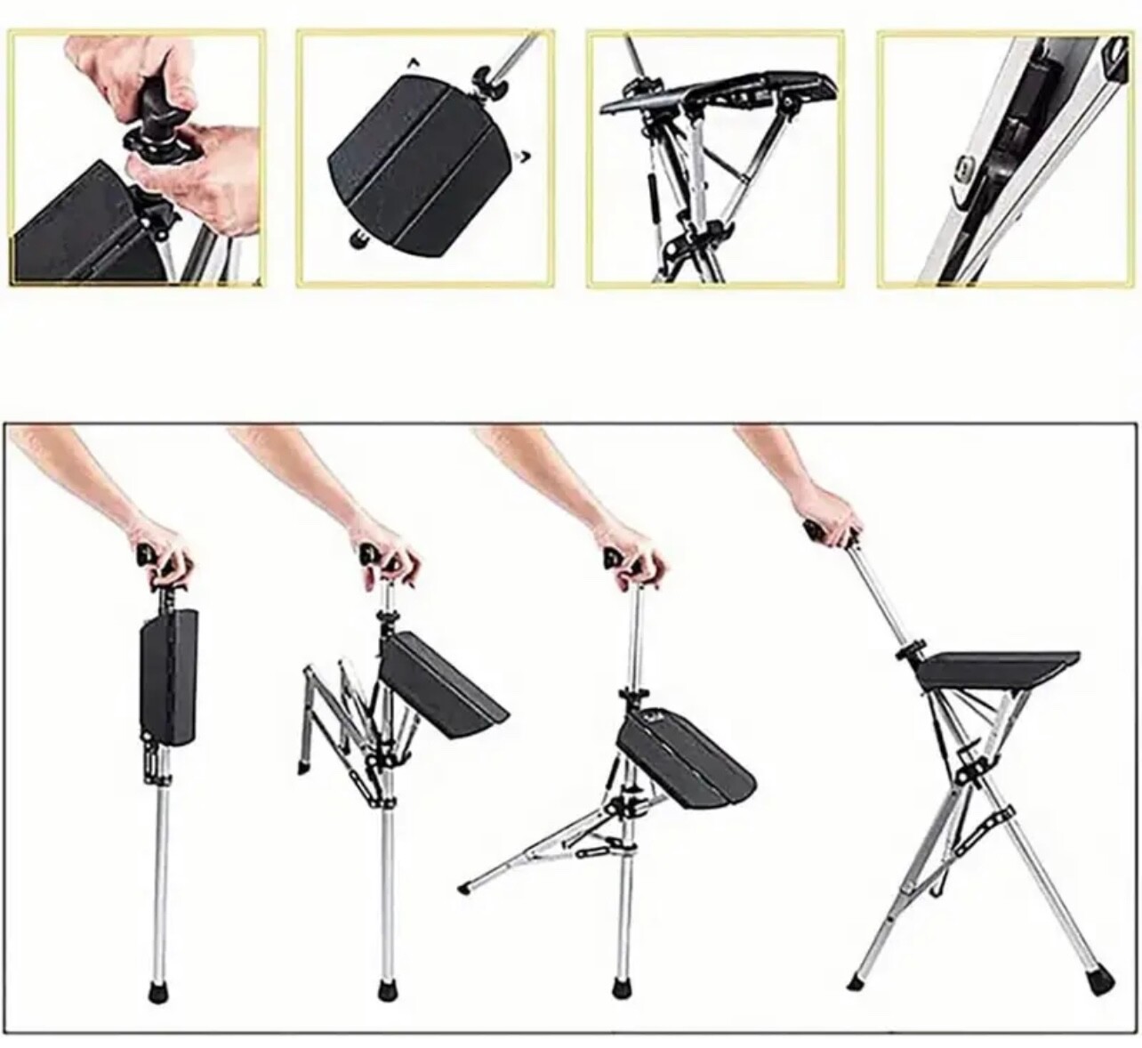 Portable Adjustable Folding Cane Seat Combo - Sturdy 3-Legged Support,Adjustment