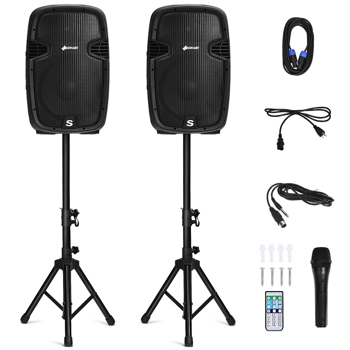 12" Dual 2-Way 1600W Powered PA Speaker System Portable DJ Party Speaker Music