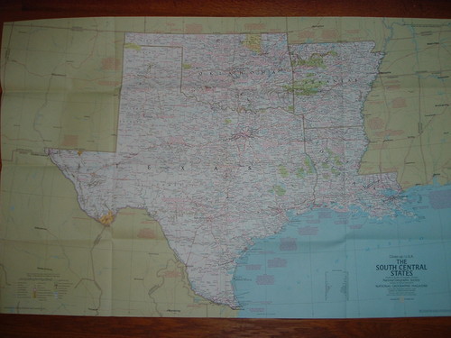 Vintage National Geographic map of the South Central States