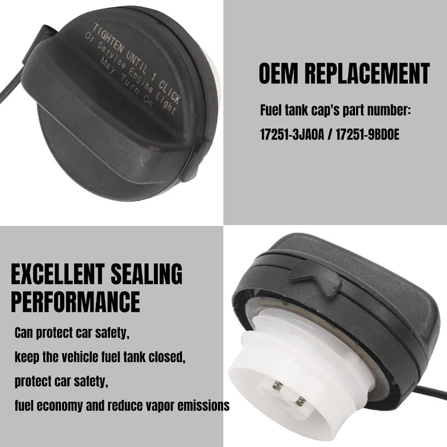 Replacement for Altima, Fuel Tank Gas Cap with TETHER Strap 17251-3JA0A Replacem