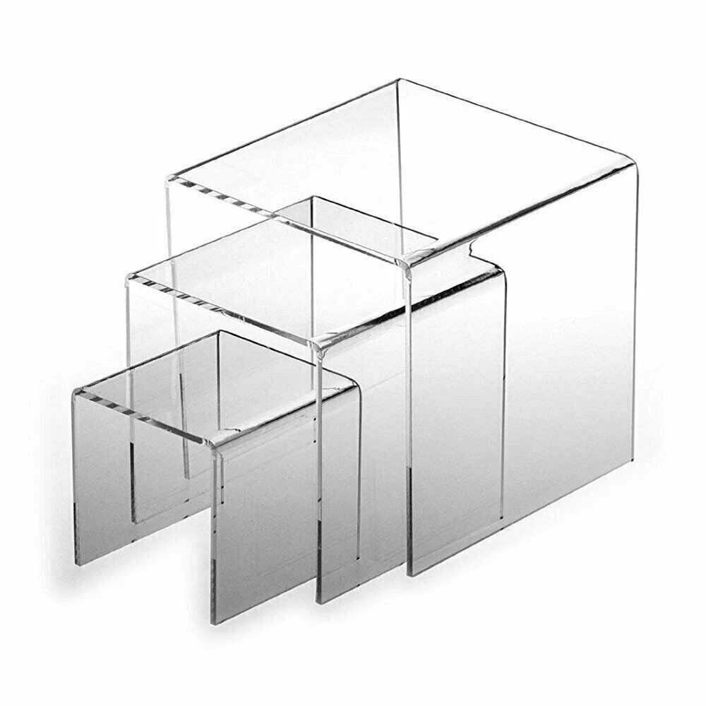 Heavy Duty Clear Acrylic Display Risers 3pc Set 4" 5" 6" Square