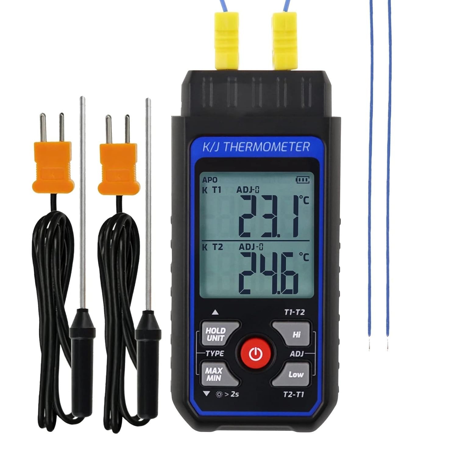 Professional Dual-Channel K/J Thermocouple Thermometer, Range -328°F to 2501°F