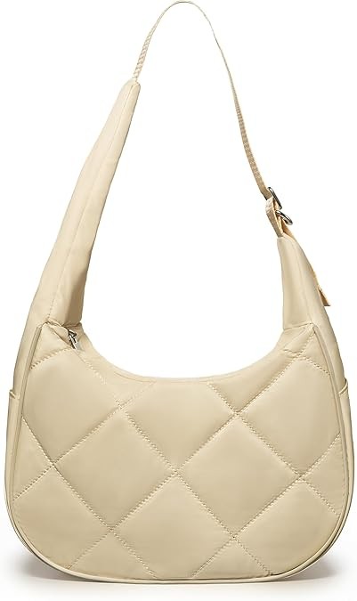 Quilted Crescent Shoulder Bag for Women Lightweight Puffer Nylon Purse Handbag