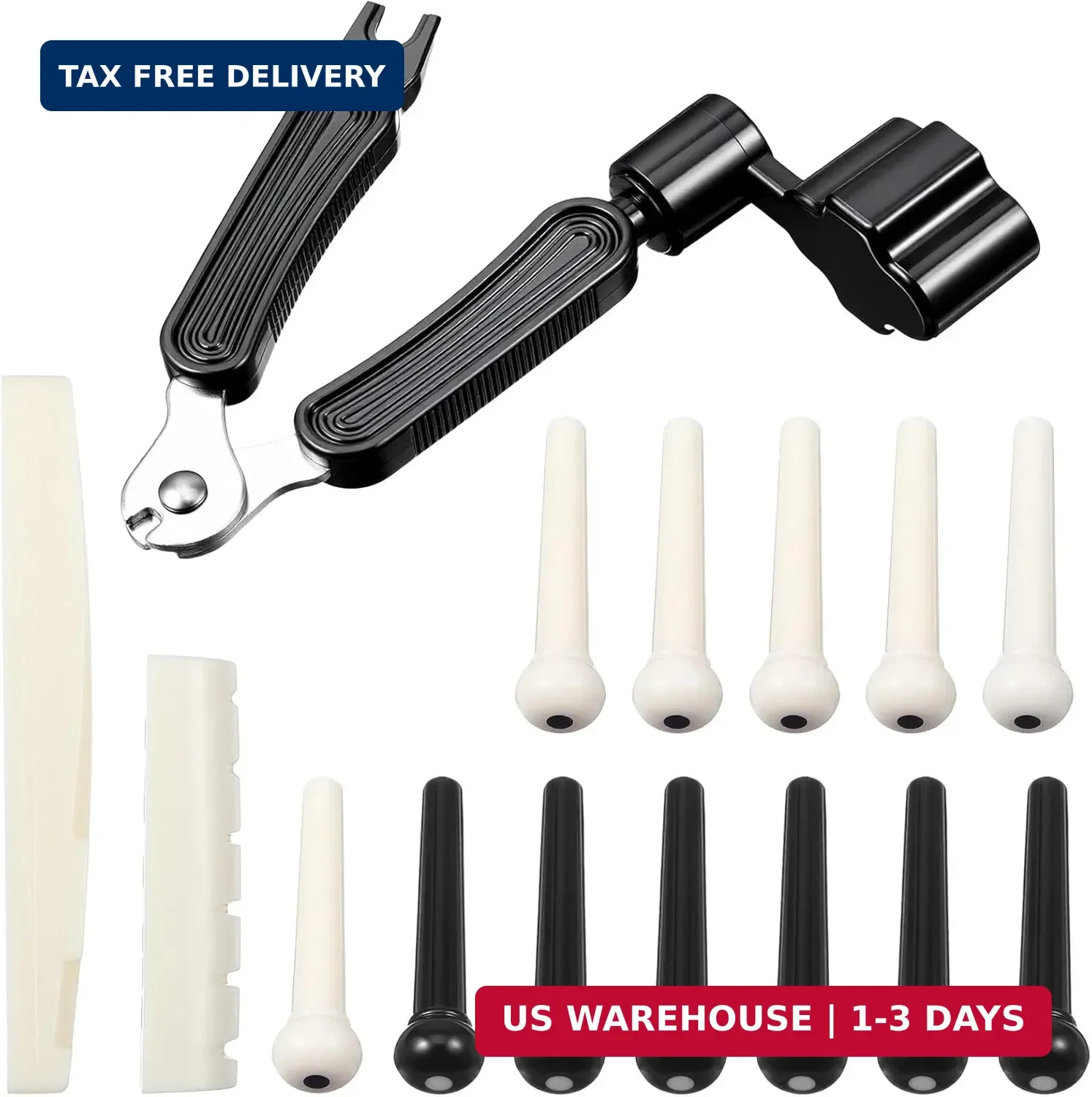 14 Pcs Acoustic Guitar Bridge Pins String Pegs Guitar Saddle Nut With 3-In-1 Pin