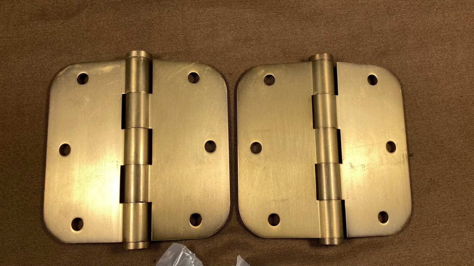 Pair Hickory Solid Brass 3.5 x 3.5" Radius Corner Door Hinge Winchester Brass