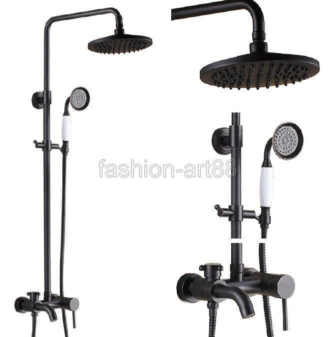 Black Oil Rubbed Brass Bathroom Rain Shower Faucet Set W/ Tub Mixer Tap Frs344