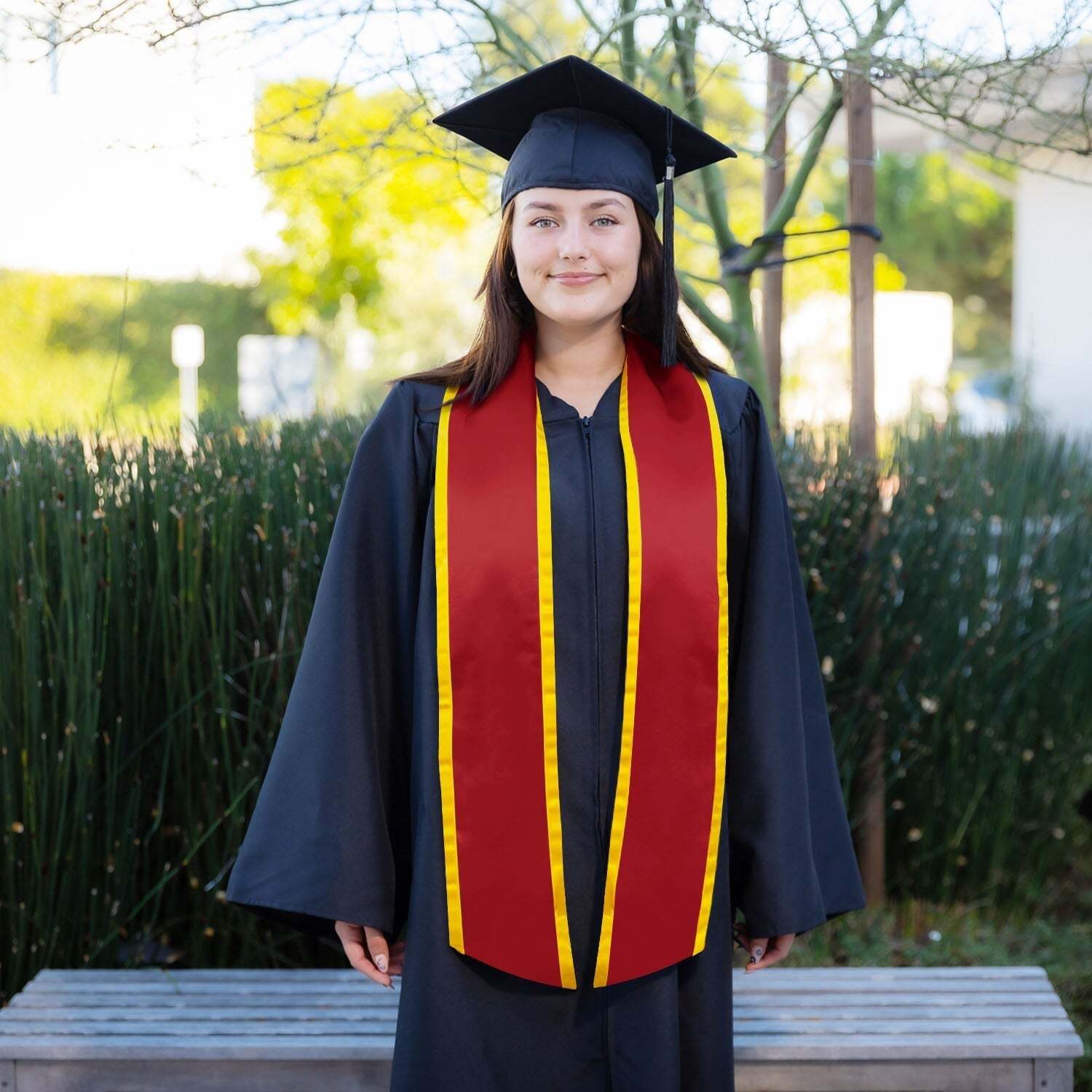 Endea Graduation Red/Gold Plain Graduation Stole With Trim Color
