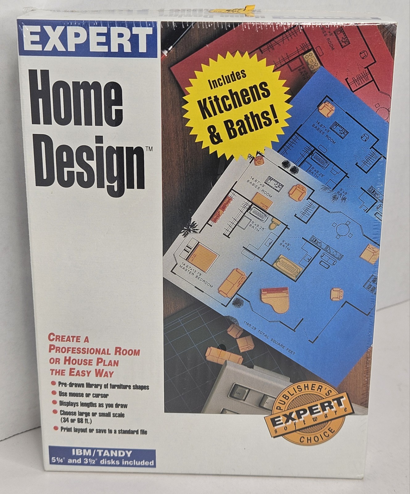 Vintage 1991 Expert Home Design And Landscape IBM Tandy  5.25 & 3.5 Disks NOS