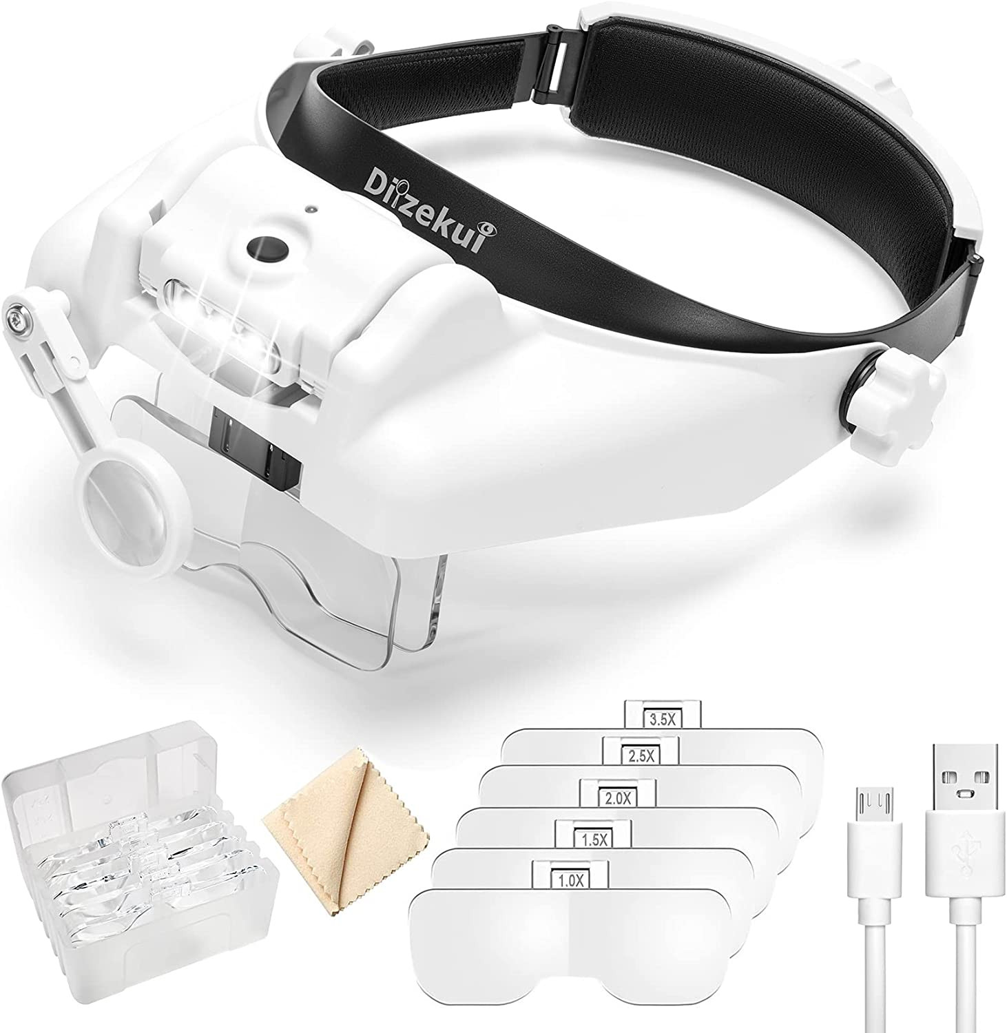 Headband Magnifying Glass with Light, Rechargeable Head Magnifying Glasses 1X...