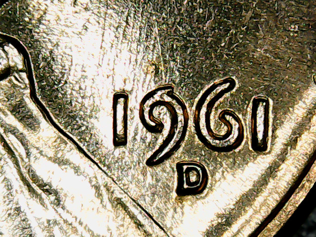 1961-D Gem BU Lincoln Cent "Horned 9"..... Cool die gouge