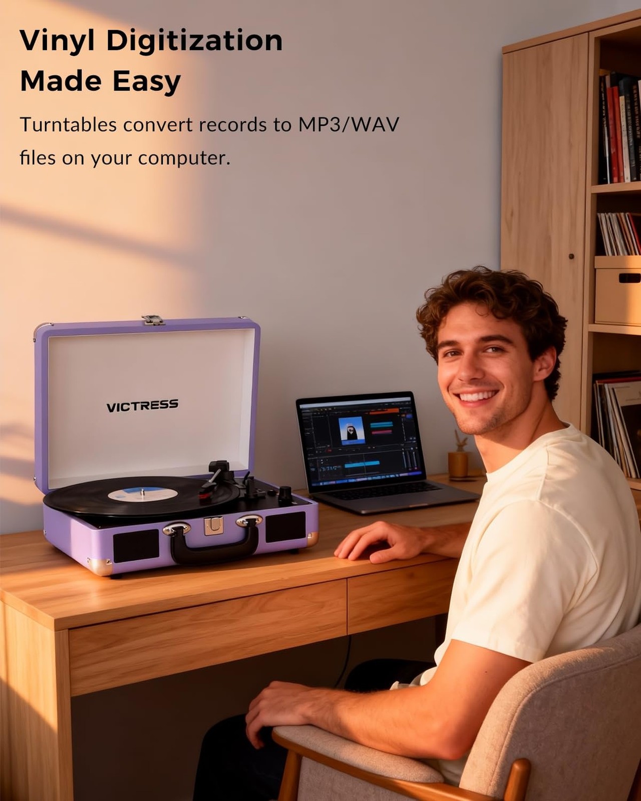Suitcase Record Player, Portable Vinyl Record Player Bluetooth with Stereo Sp...