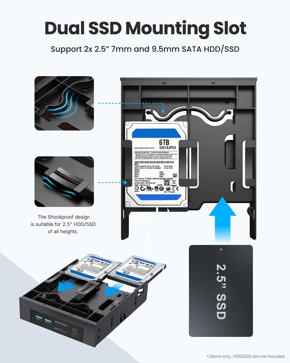 5.25” Front Panel USB Hub, Internal Sd/Microsd Card Reader for Desktop