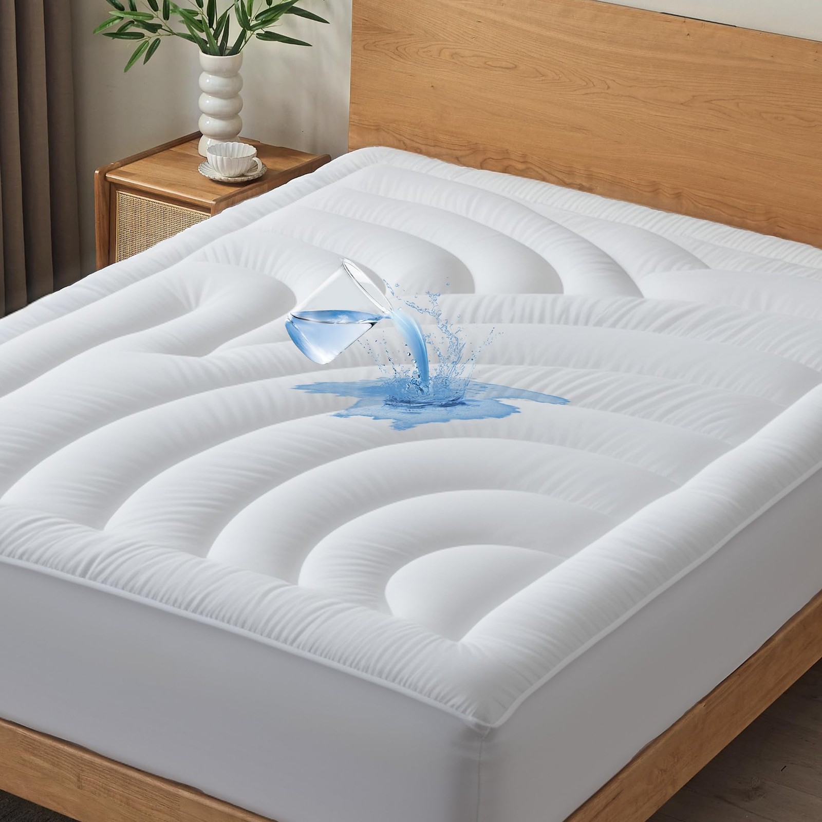 Waterproof Mattress Pad King, Quilted Fitted King White