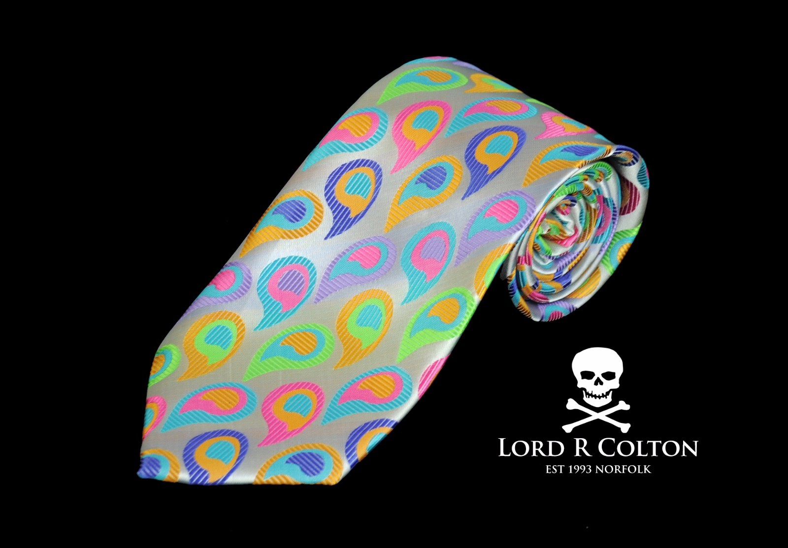 Lord R Colton Masterworks Tie - Capri Silver Purple Green Paisley Necktie - New
