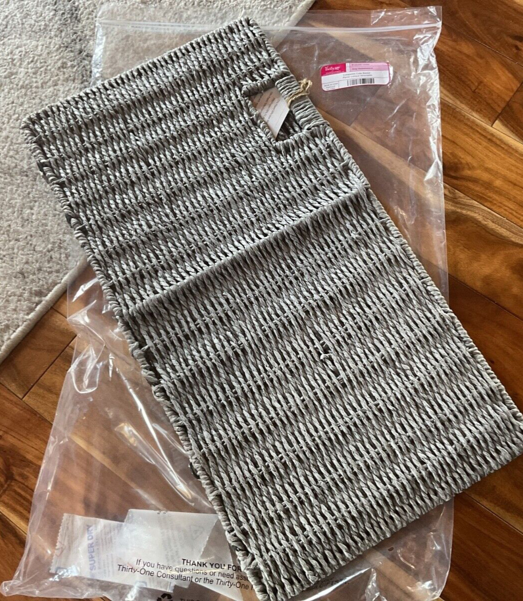 Thirty One - Collapsible Cube Basket - Grey Basketweave - NWT