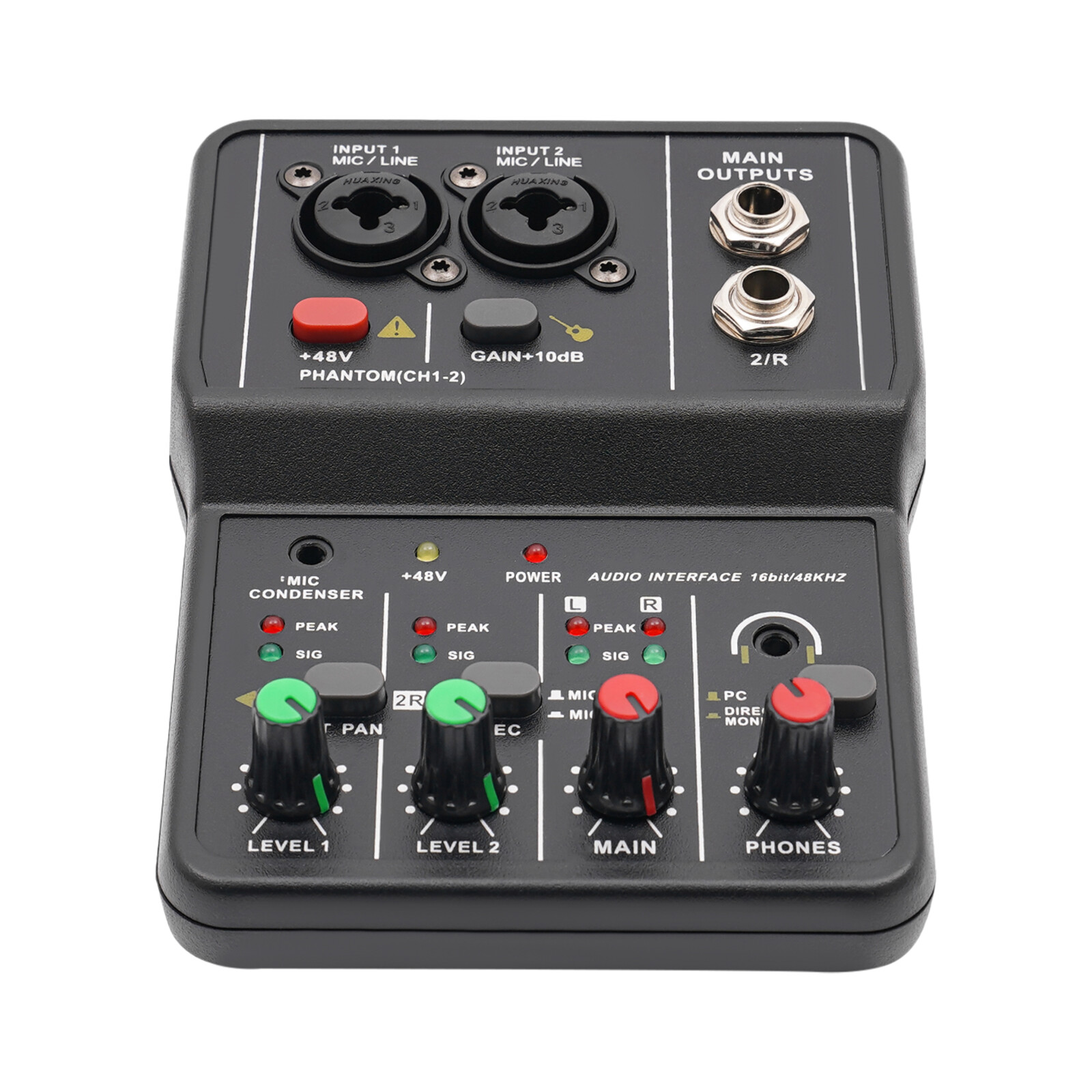 2 Channel Mini Audio Mixer Bluetooth USB DJ Console + Sound Card Studio Mixer