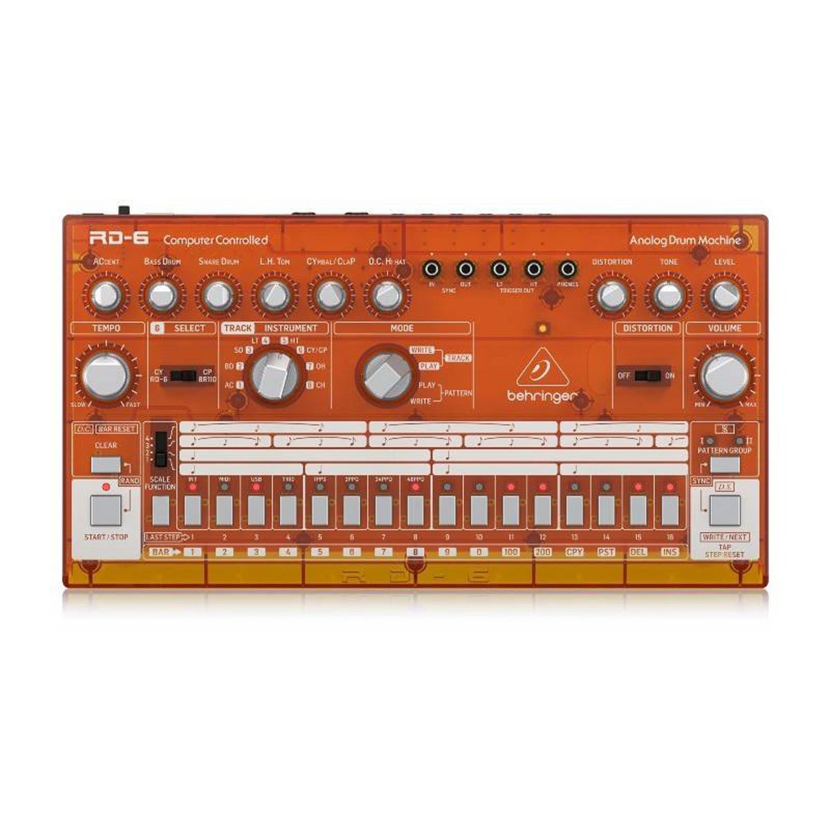Behringer Rhythm Designer RD-6 Analog Drum Machine, Orange Translucent