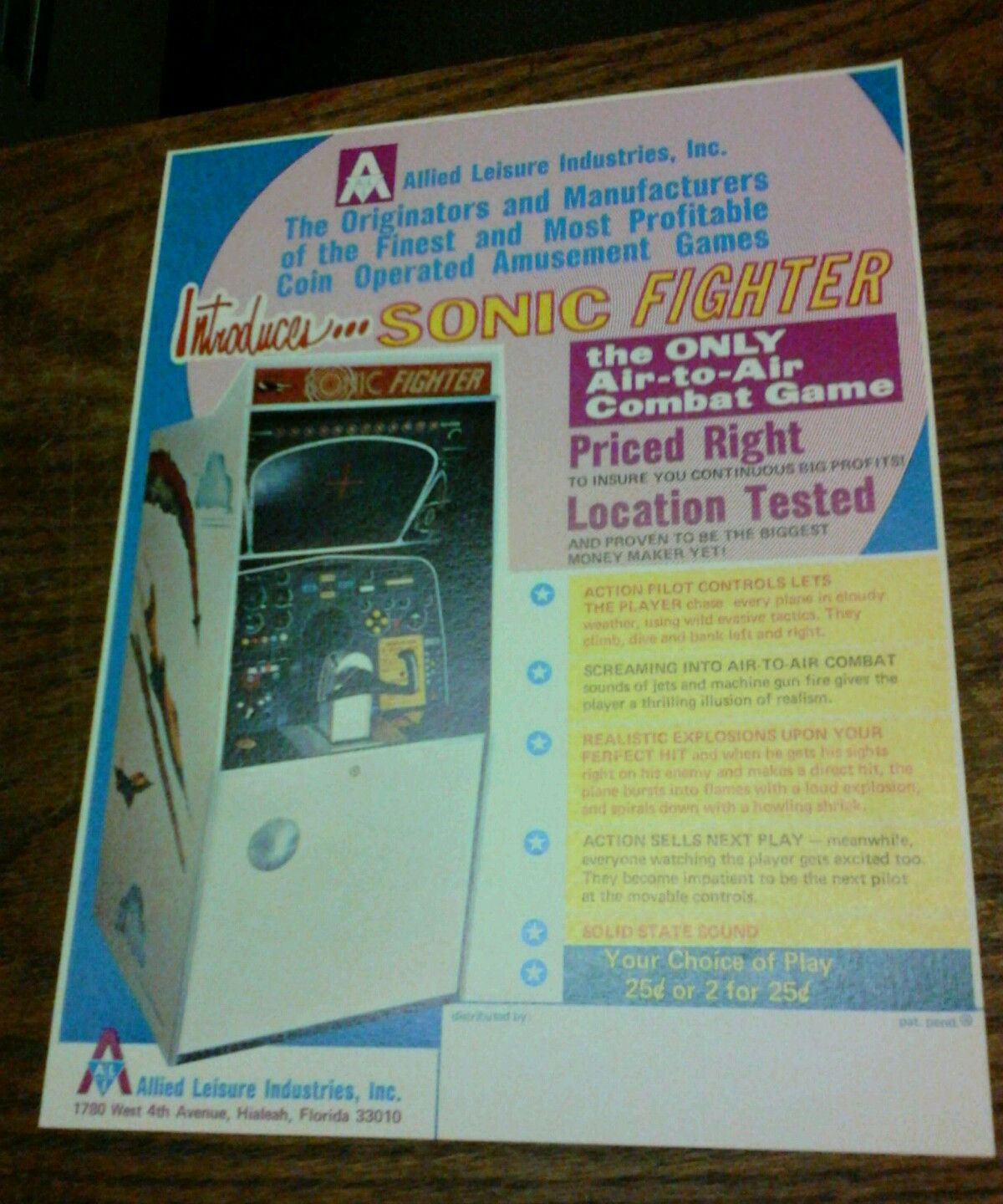 ALI SONIC FIGHTER Arcade Video Game flyer- original