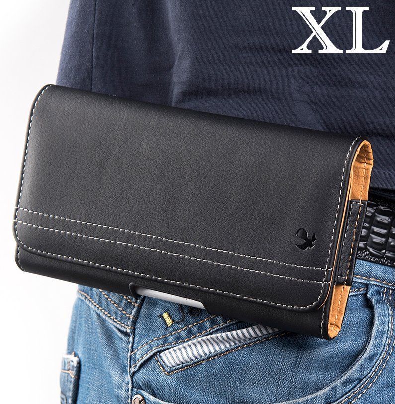 For Samsung Galaxy A42 5G -Black Leather Belt Clip Horizontal Pouch Holster Case