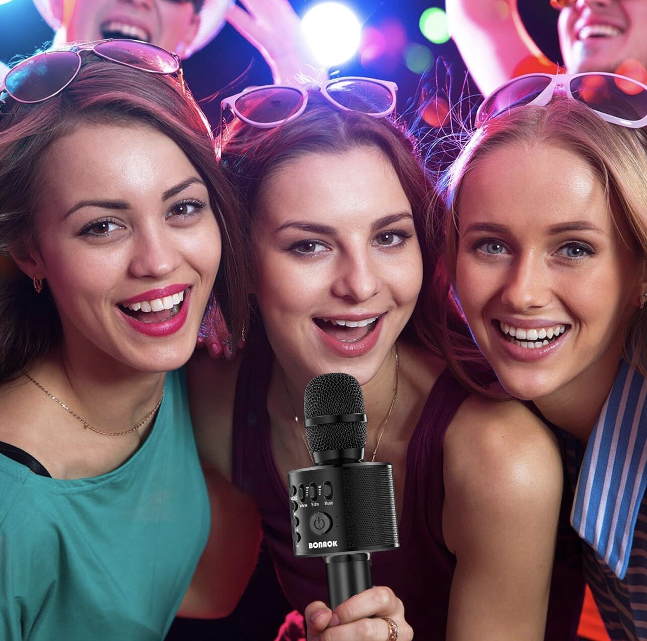 Bonaok Wireless Bluetooth Karaoke Microphone Portable Handheld Speaker Black