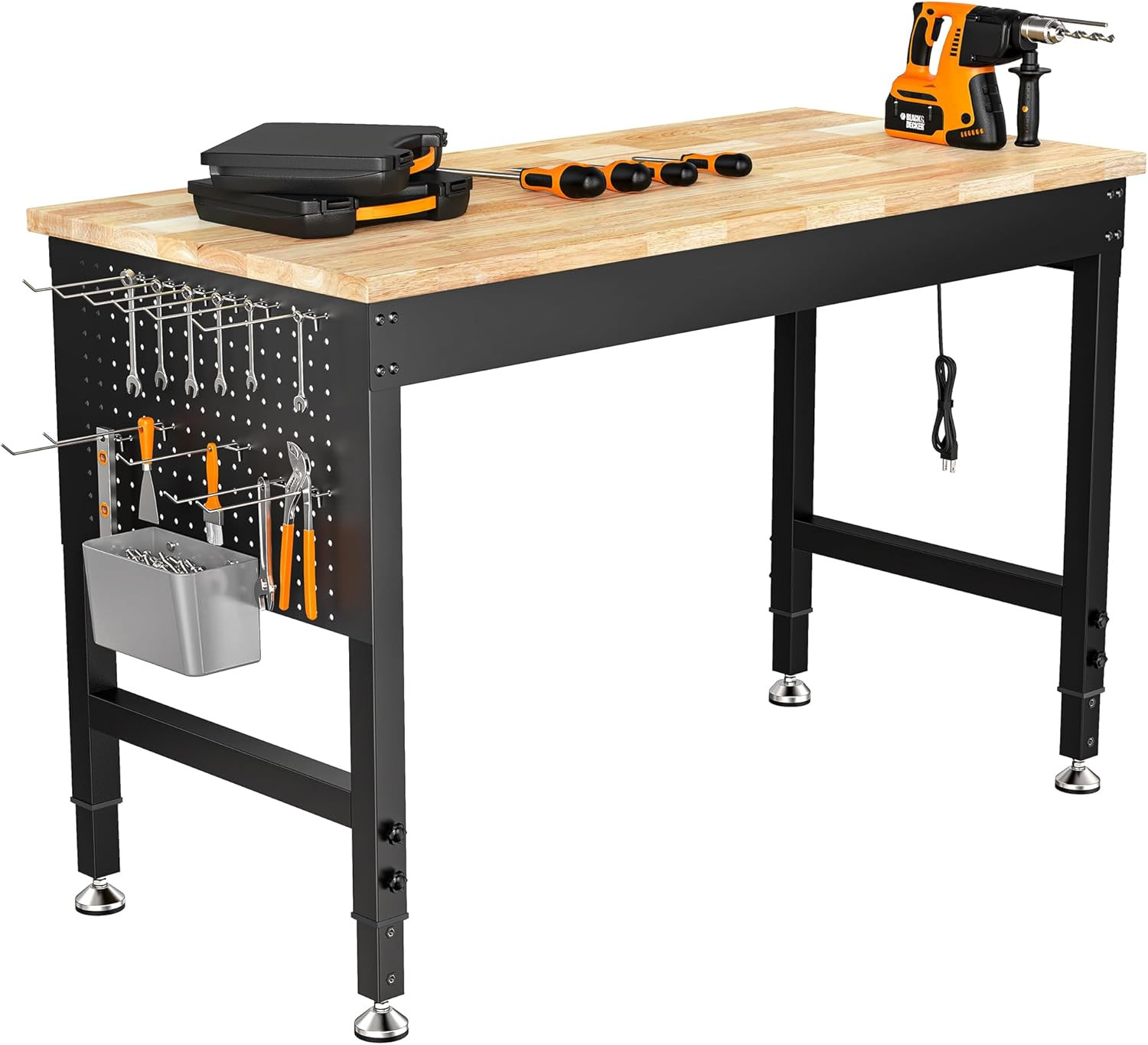 CAMMOO 48" Adjustable Heavy Duty Workbench, 2000 LBS Load Capacity Rubber Wood W