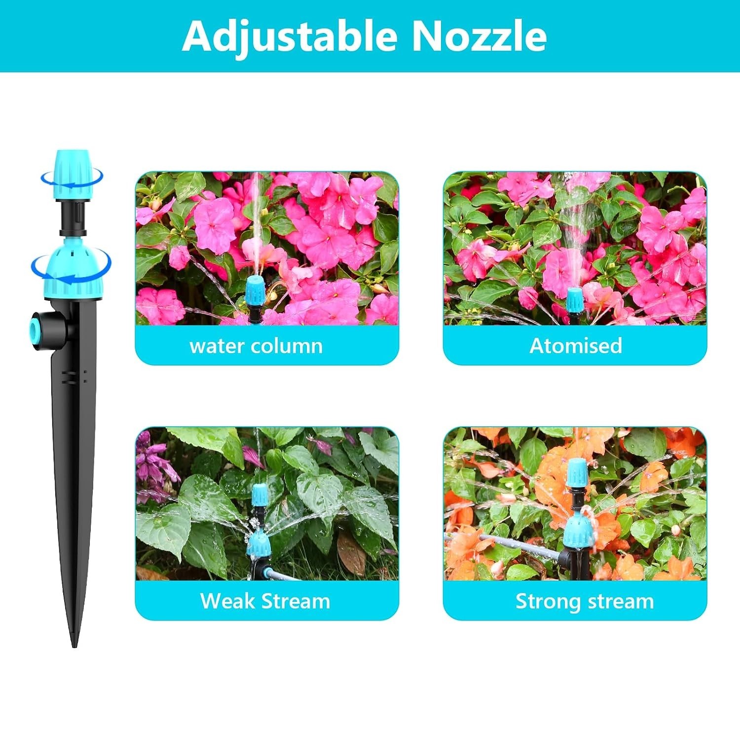 100FT Drip Irrigation System with Timer & 16 Adjustable Nozzles for Garden