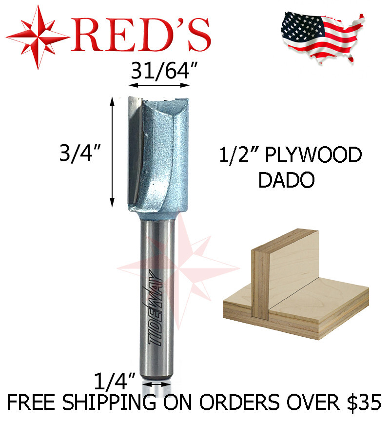 Tideway IND RC01020814 31/64" 1/2" Plywood Straight Dado 1/4 shank router bit