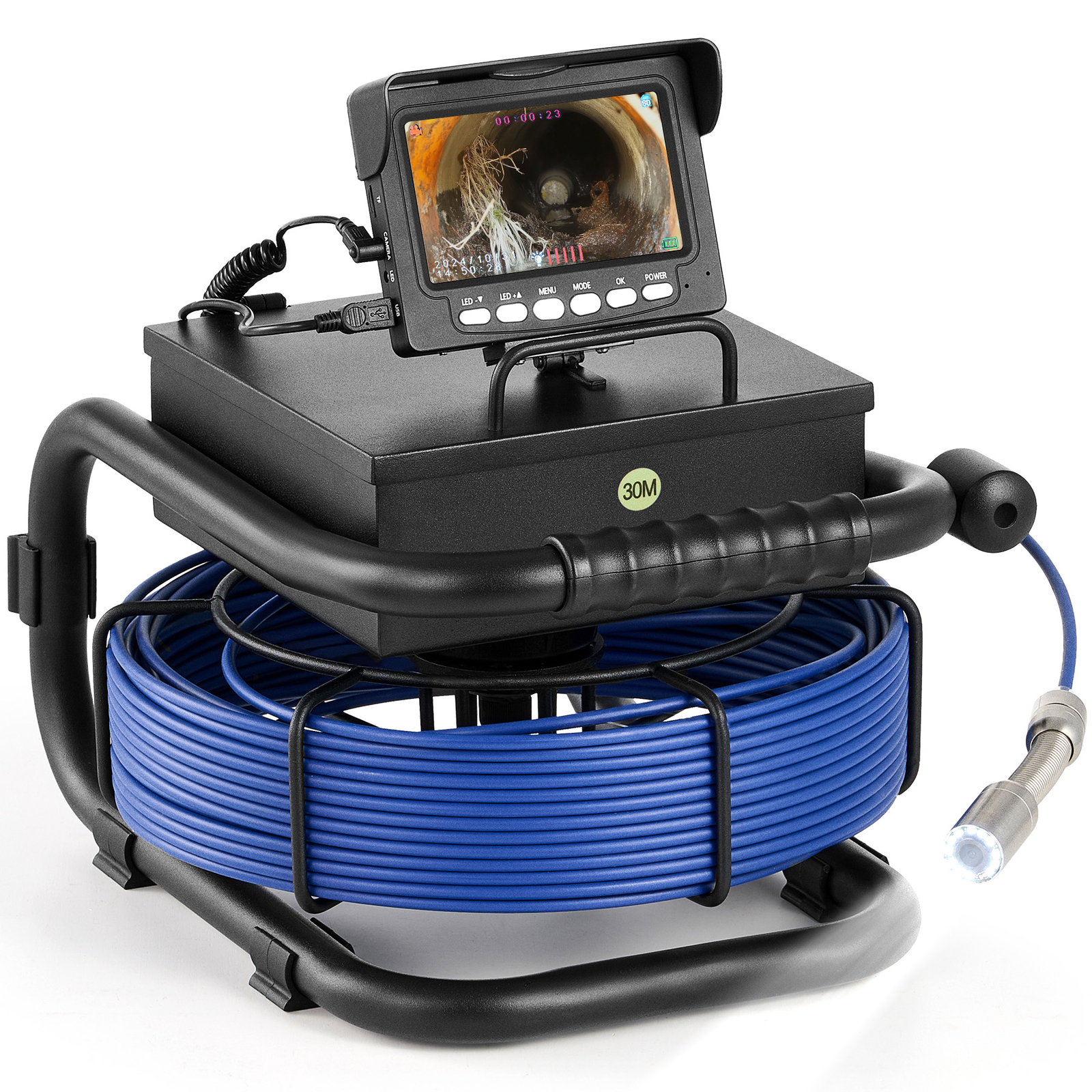 98ft/30m Sewer Camera HD Drain 4.3" LCD Monitor 1000 TVL Pipe Inspection Camera
