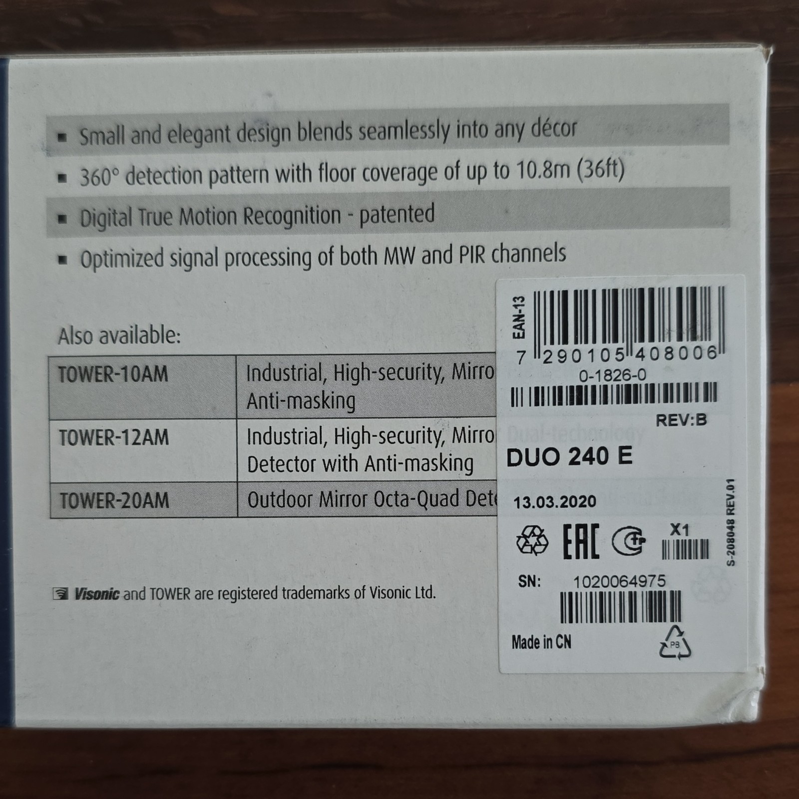 Visonic DUO-240 Ceiling-mount Dual-technology Detector 360° 10.8m Range White