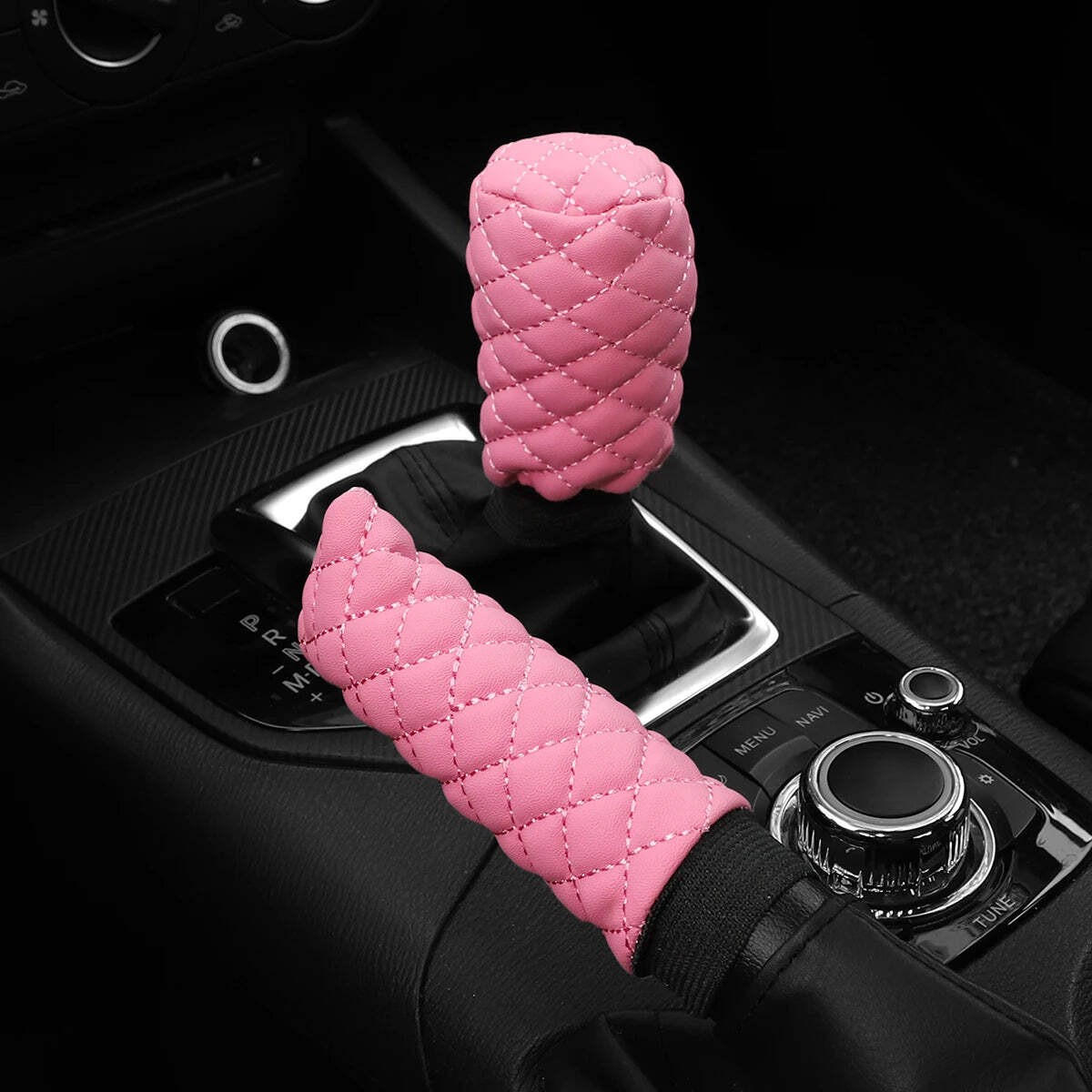 2-Piece Stereo Embroidery PU Leather Handbrake and Gear Shift Cover Set