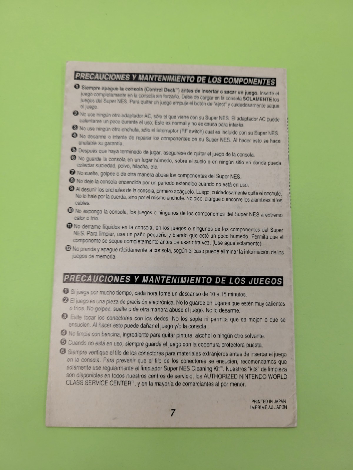 Super Nintendo Precaution SNS-USA-4 INSERT ONLY Authentic Nintendo