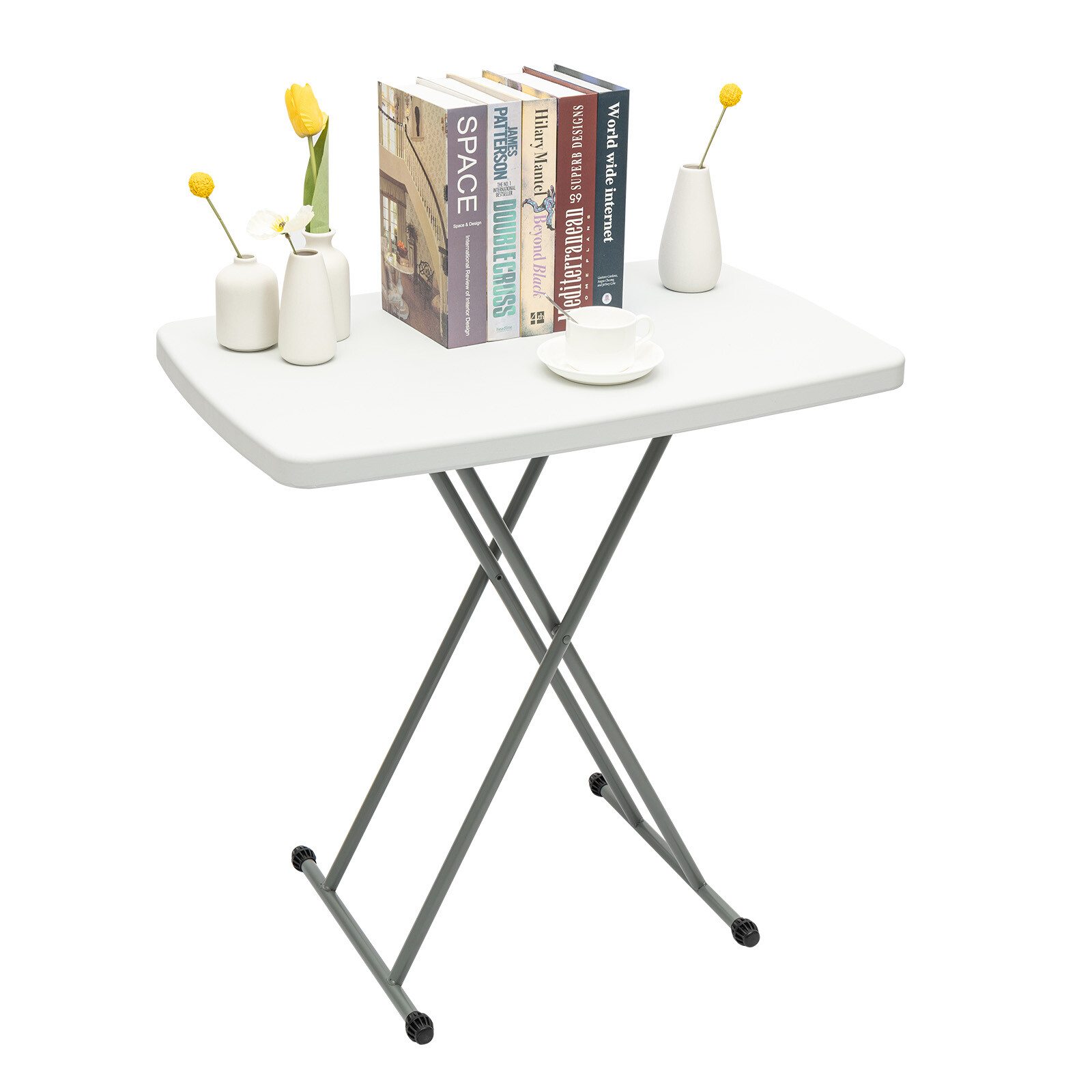 20x30" White Folding Table Portable and Adjustable Small Table