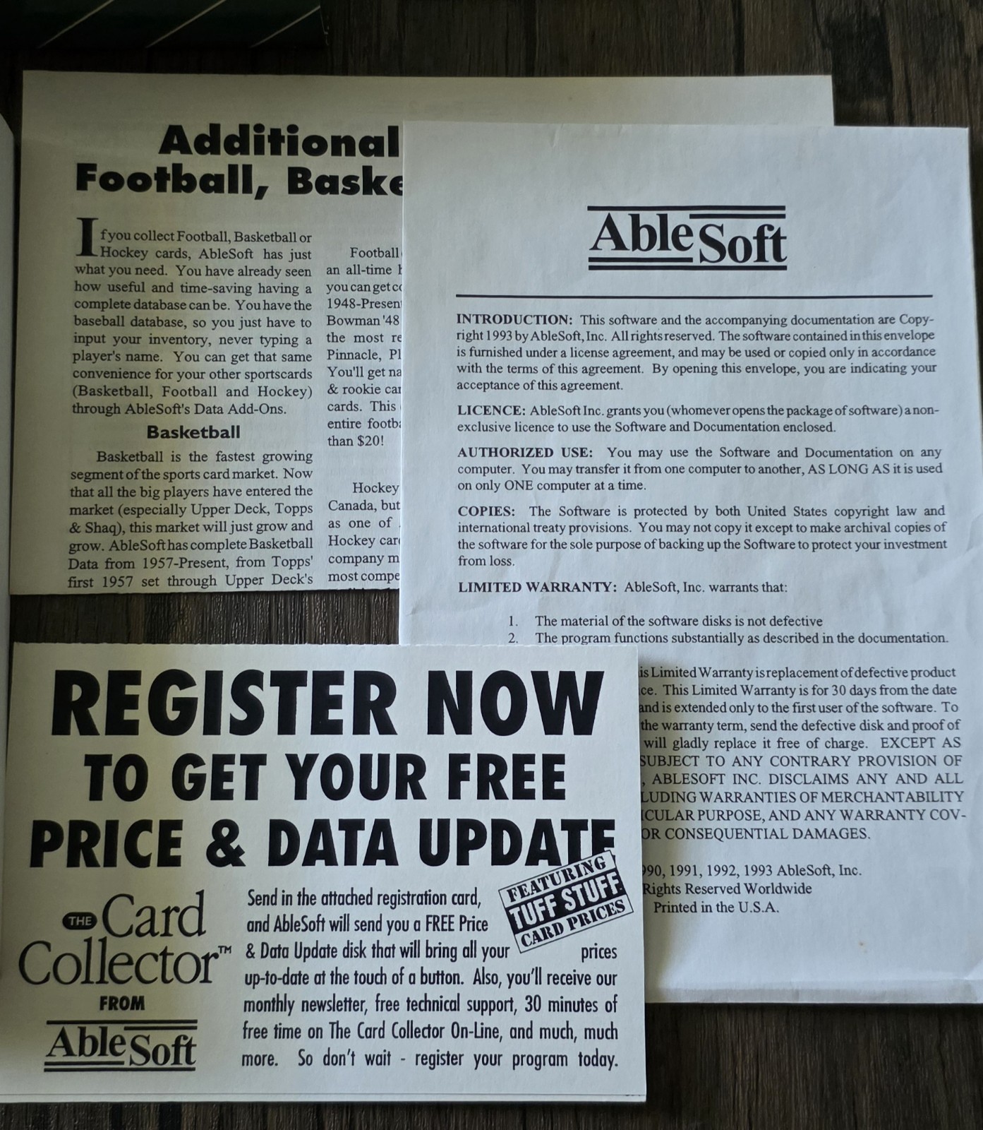 1994 AbleSoft The Card Collector Tuff Stuff Windows Disk Sports Program COMPLETE