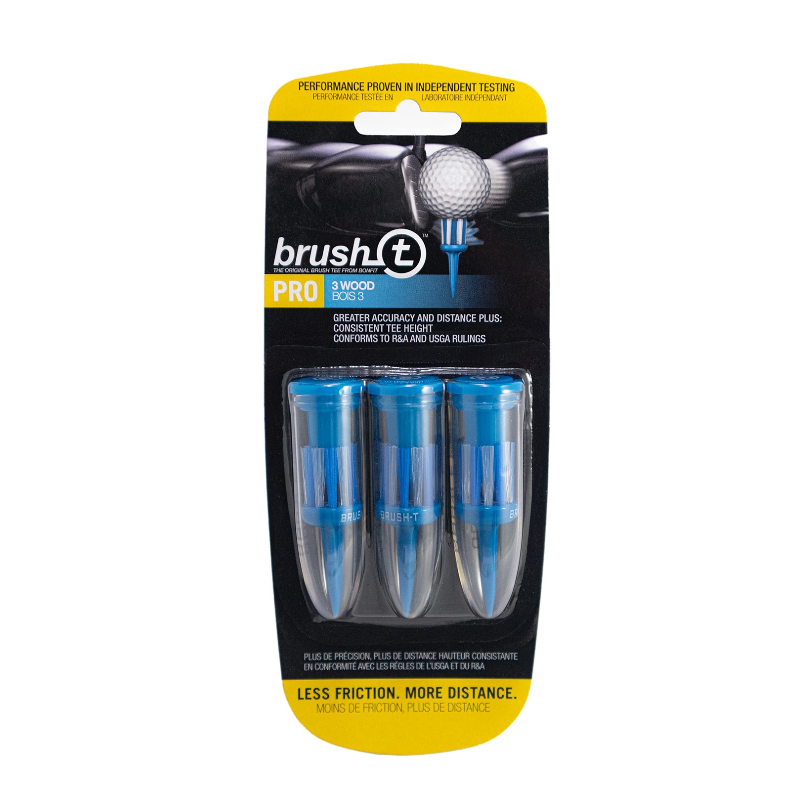 BRUSH T Premium Plastic Golf Tees, Blue 3 Wood 3-Pack, Size 3 Wood, Regular