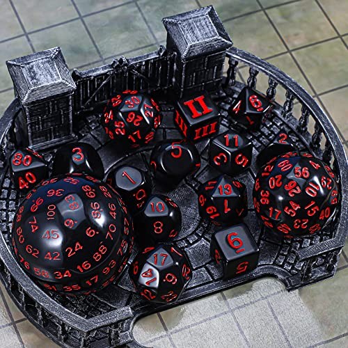 DND Polyhedral Dice Set (15pcs) D4-D100 Game Dice with Dice Bag Black & Red