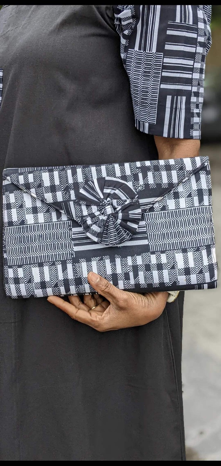 Haniah Black and White Kente African Print Clutch-DPB0795CL