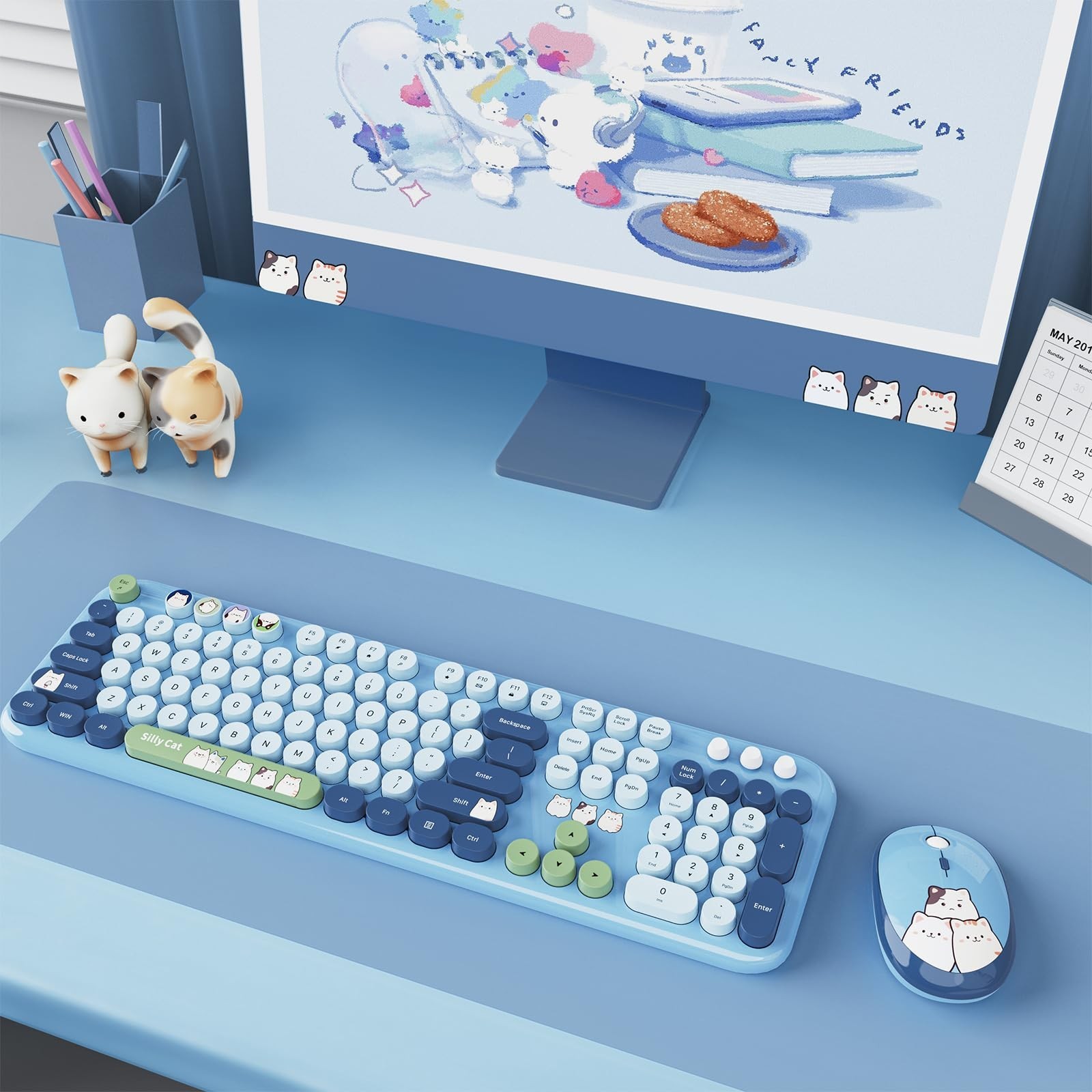 Wireless Keyboard and Mouse Combo, 2.4GHZ Typewriter Retro Full Size Keyboard...