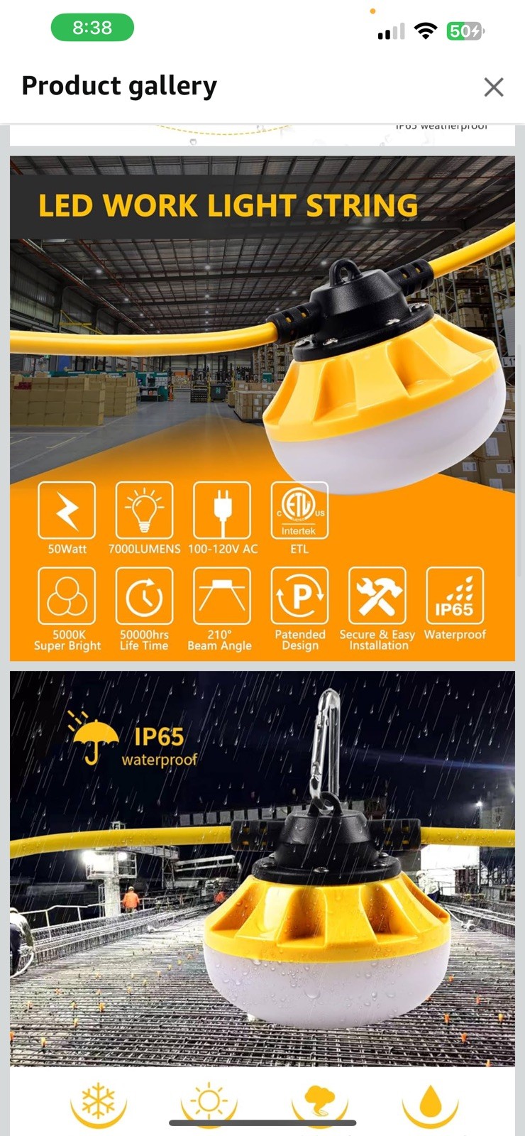 50ft LED Temporary Construction String Work Lights Industrial 50FT 2prong