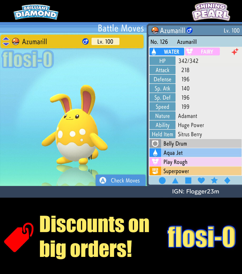 6IV Shiny Azumarill Pokemon Brilliant Diamond and Shining Pearl